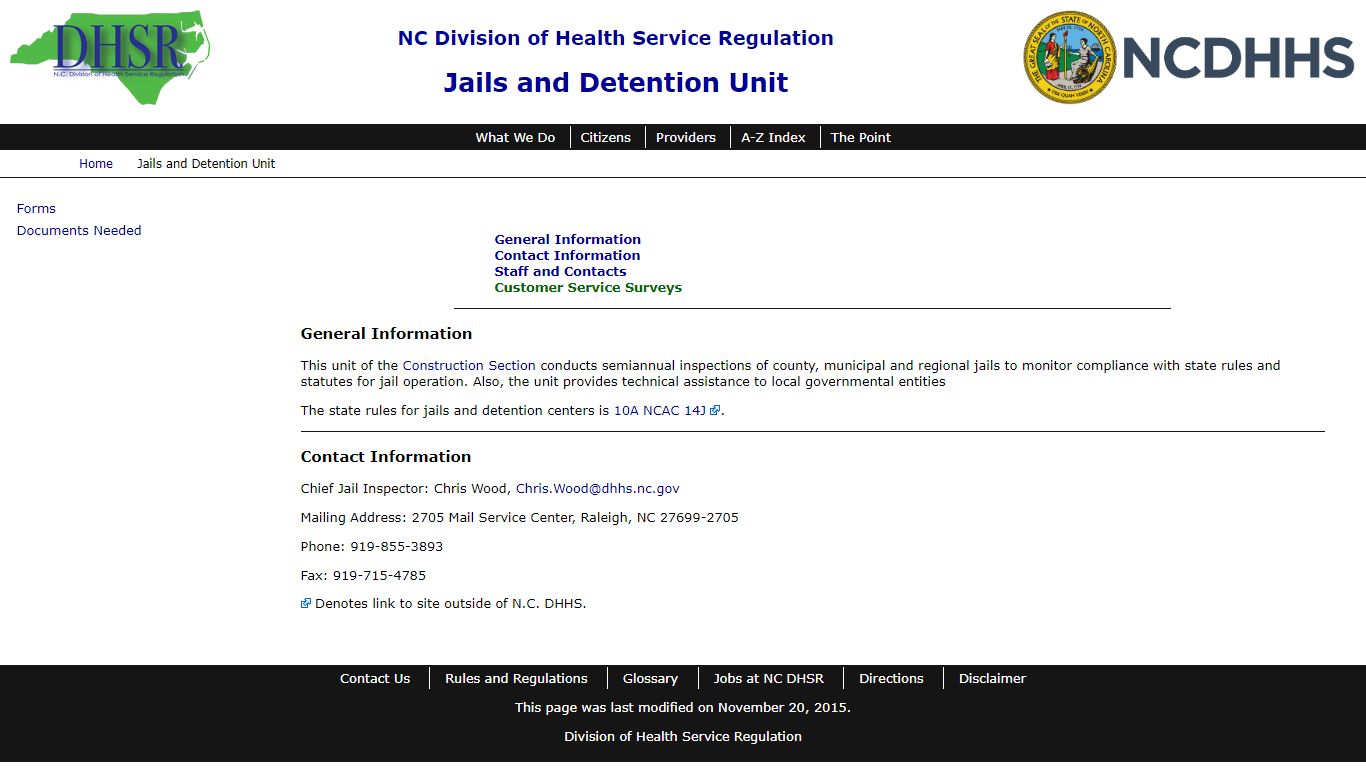 NC DHSR: Jails and Detention Section