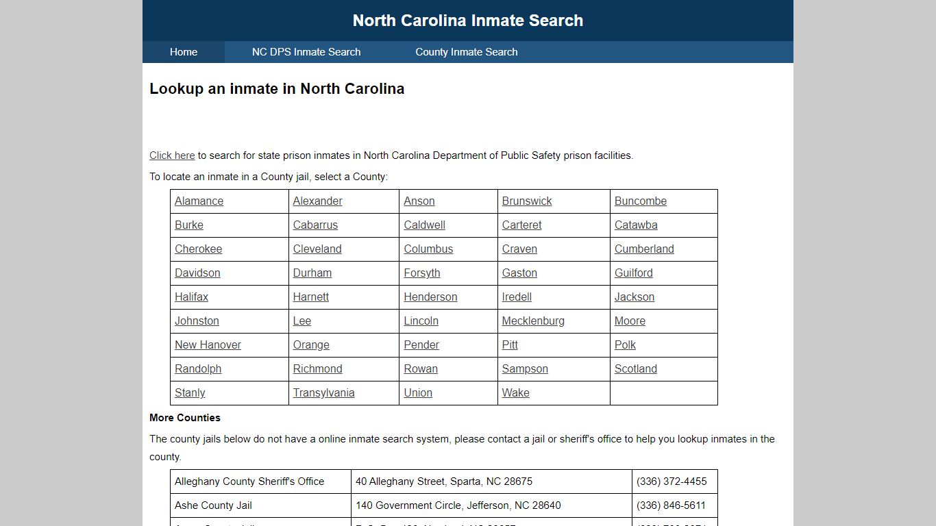 North Carolina Inmate Search